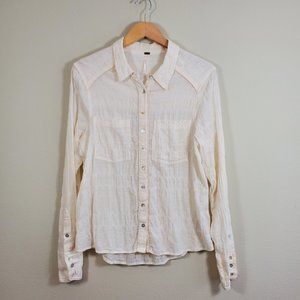 Free People Ivory Gauze Crinkle Long Sleeve Shirt
